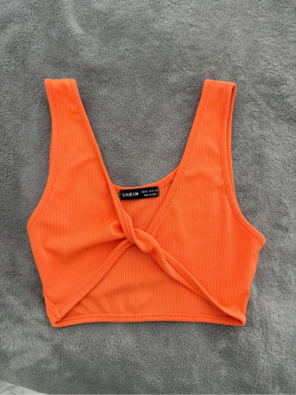 SHEIN Orange Ribbed Twist-Front Crop Top